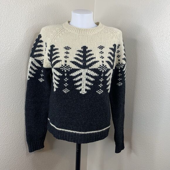 Free People Vtg Shetland Laine Wool Blend Nordic Sweater Cream Snowflake Sz M - Picture 2 of 6